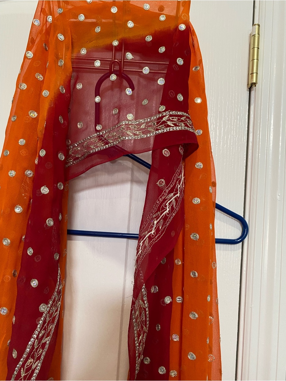 Elegant Two-Tone Orange & Red Embellished Scarf or dupata